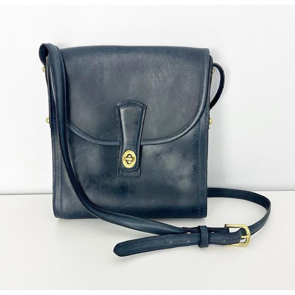 Coronado Leather Handbags - Coronado Leather Blue Leather Flap Messenger Crossbody Bag